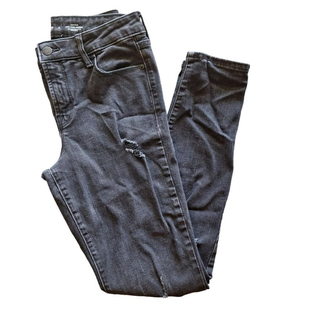 Old Navy Pop Icon Skinny Jeans Gray Distressed Ripped Womens Size 2